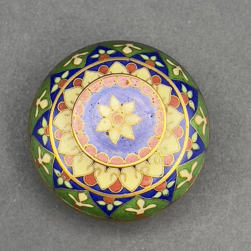 Brass Cloisonne Urn Vase Dish Compote with Lid Floral Design 2